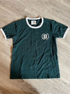 ?Vintage Green Short Sleeve Ringer Tee White Trim -  Women's XS. 95% cotton